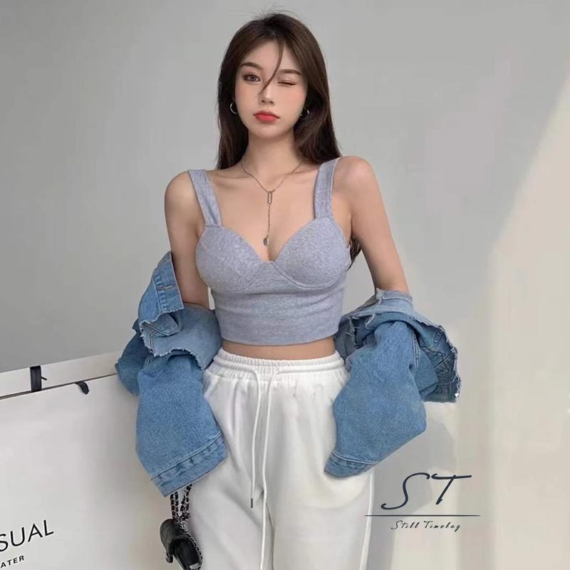 NFW-Women´s Seamless Bra Vest, Ultra Comfort Suspender V Neck Seamless Gathered Bralette Tank Tops