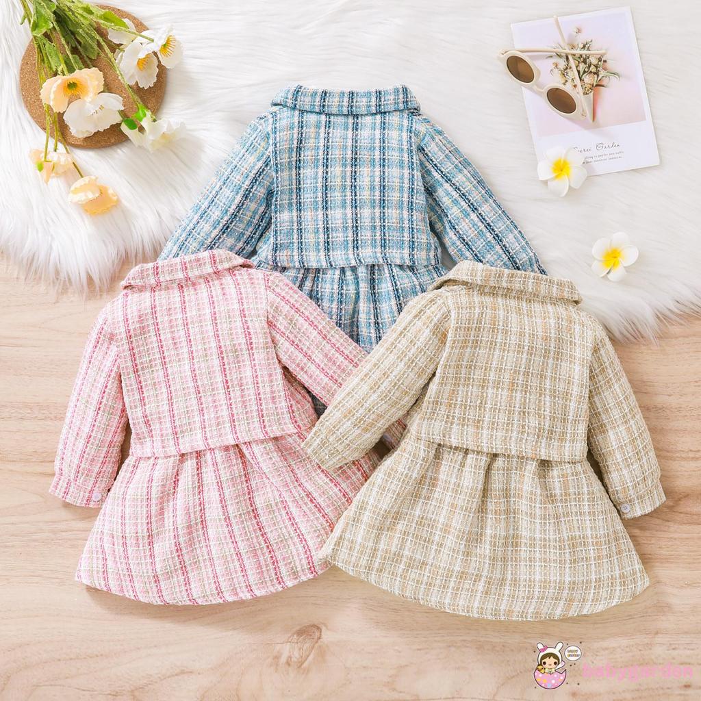 Set Đồ 2 Món Gồm Áo Tay Dài Cài Nút Kẻ Sọc Caro + Váy Cho Bé Gái 3-24 Tháng Tuổi