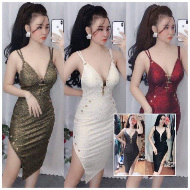 Đầm body 2 dây nhũ sexy