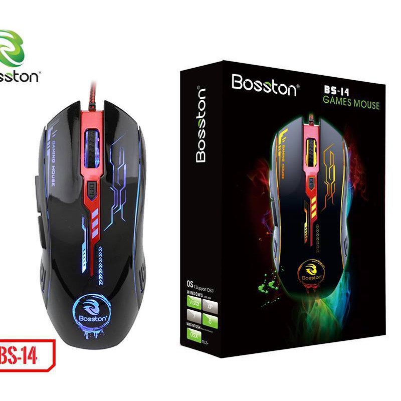 CHUỘT VI TÍNH CHÍNH HÃNG BOSSTON BS-14, CHUỘT DÀNH CHO ANH EM GAMER, DÂN VĂN PHÒNG, STREAMER, BẢO HÀNH 12 THÁNG