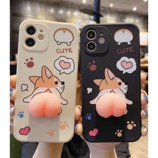 [mochi]_Ốp lưng iPhone 6 đến 12 Pro Max hoạt hình cún mông quả đào Hồng kute viền vuông bảo vệ camera