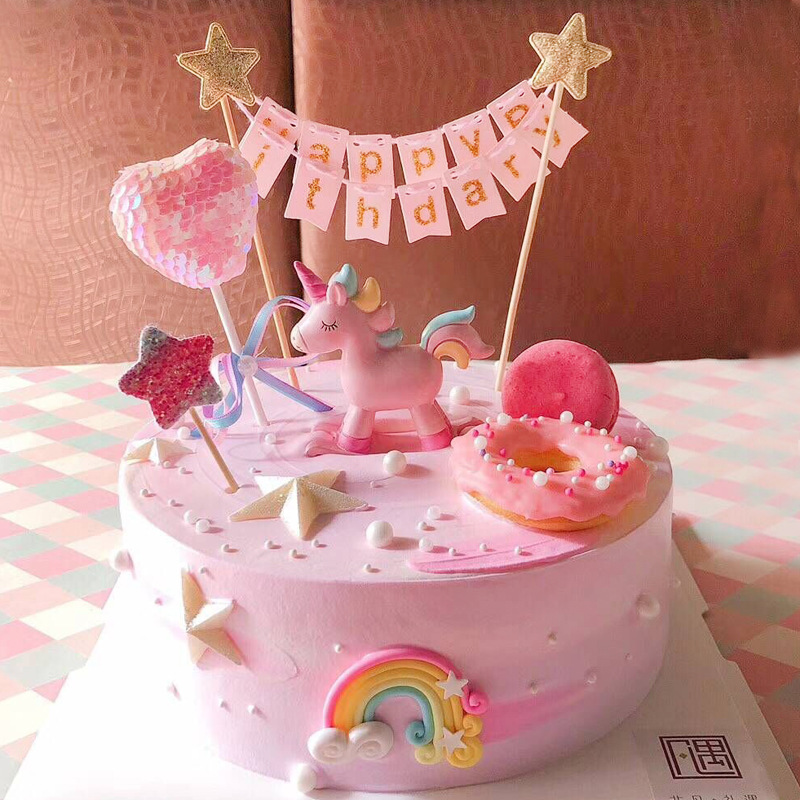 Bộ dụng cụ trang trí bánh kem hình chữ happy birthday nhiều màu sắc