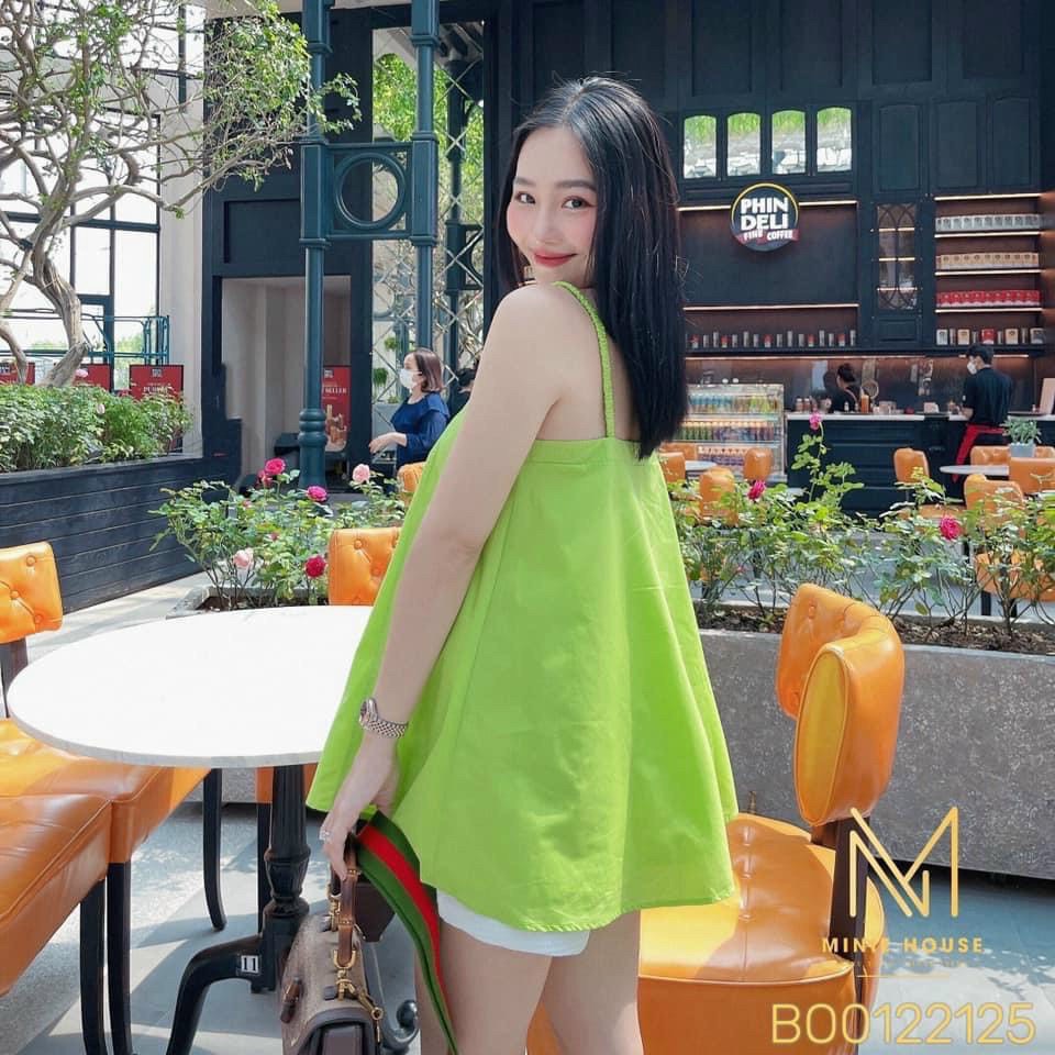 Sét áo 2 dây xòe chữ A kèm quần short trắng chất thô mềm về màu cốm, đỏ phong cách ulzzang hàn quốc
