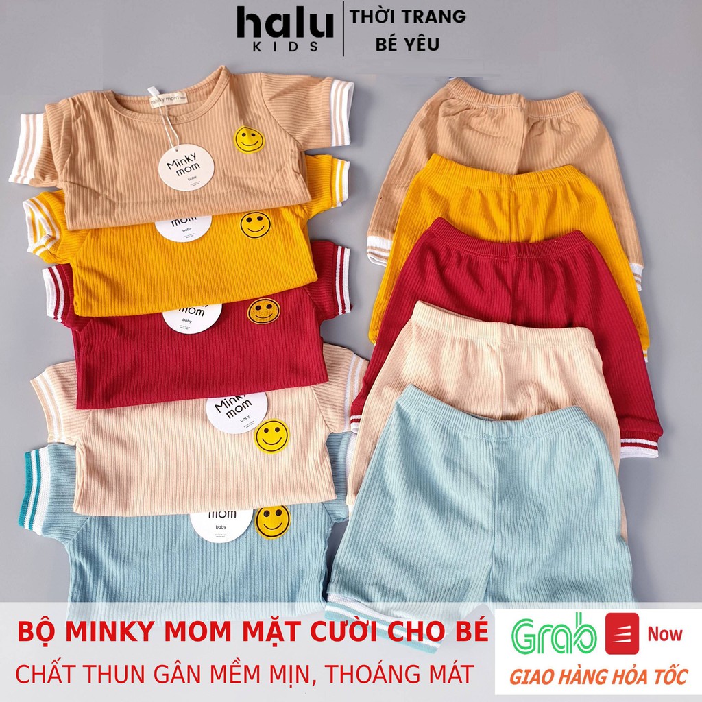 Sale!!! Bộ cộc tay gân tăm Minky Mom thêu họa tiết mặt cười cho bé - BCG01.Halukidsvn