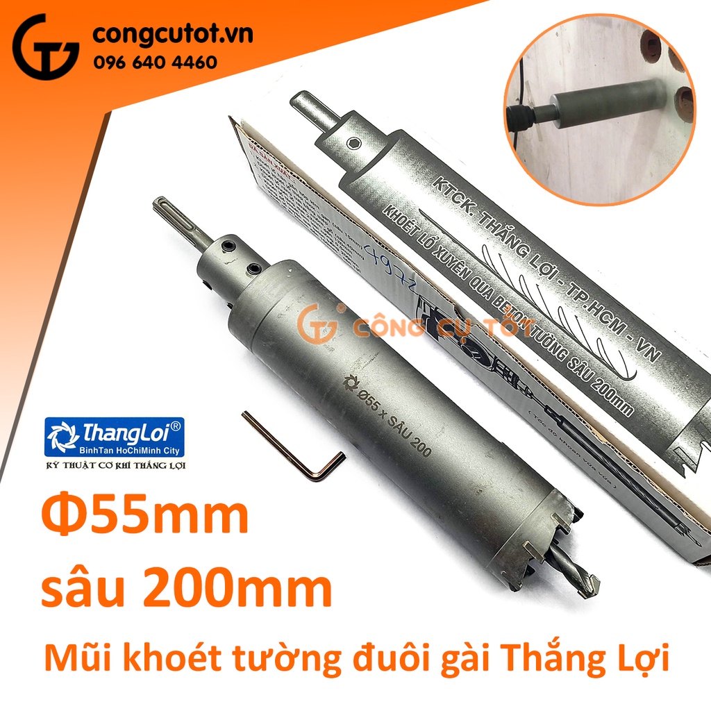 Mũi khoét bê tông đuôi gài Thắng Lợi Φ55 sâu 200mm