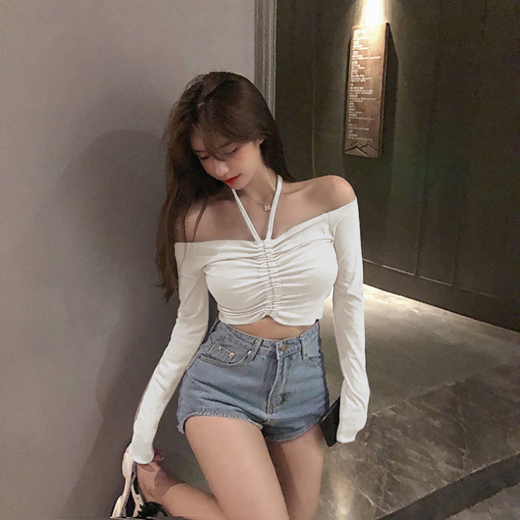 Áo Thun COZOK Dài Tay Phối Dây Rút Gợi Cảm Dành Cho Nữ