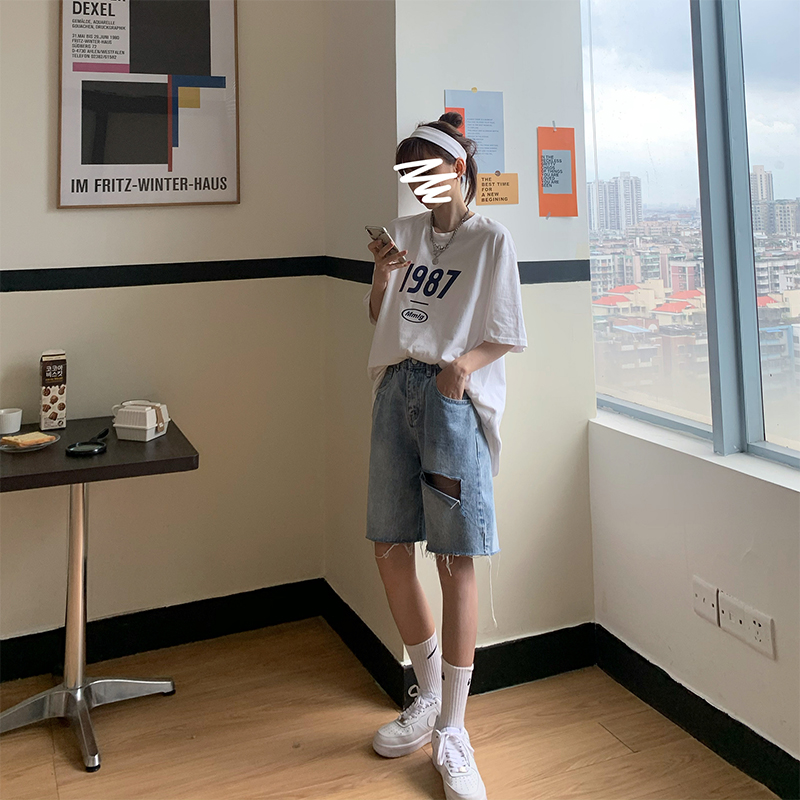 IELGY Quần short jean rách kiểu dáng thời trang nữ tính