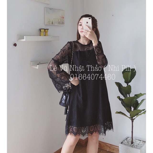 Đầm ren suông đen