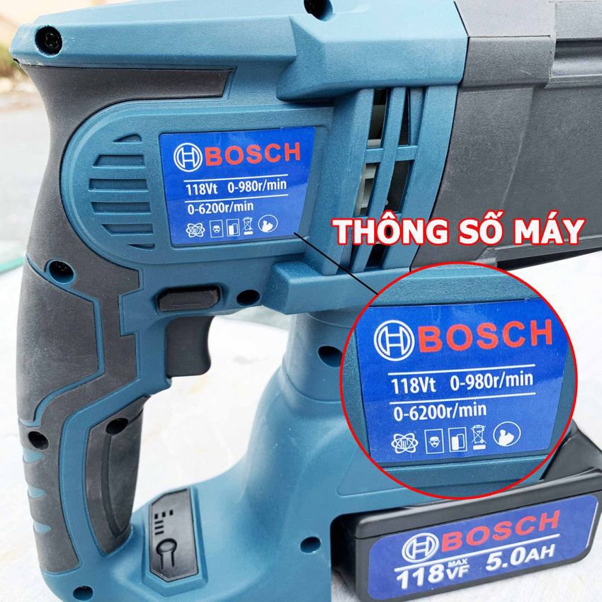 Máy khoan đục bê tông BOSH 118V - không chổi than, 2 Pin 6.0Ah