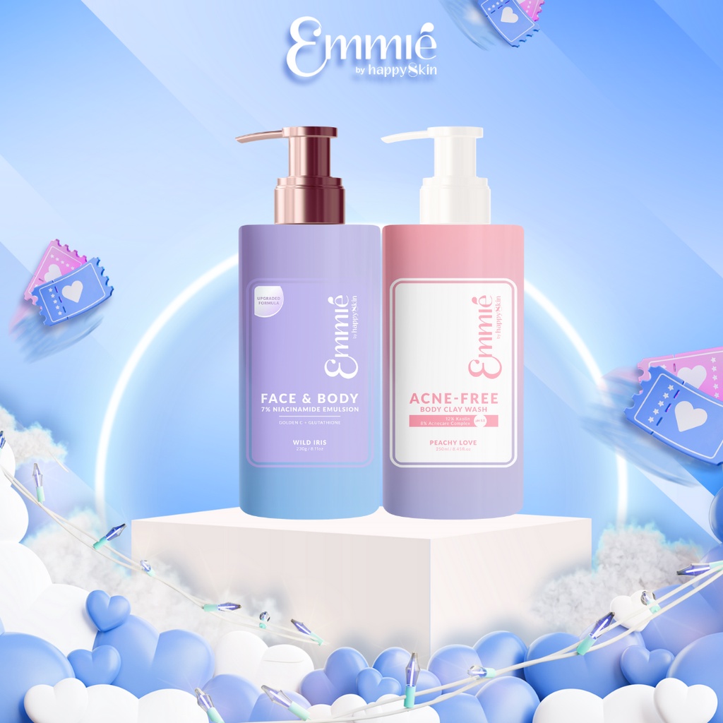 Combo kem dưỡng trắng 7% Niacinamide + Sữa tắm đất sét ngăn ngừa mụn Emmié by Happy Skin