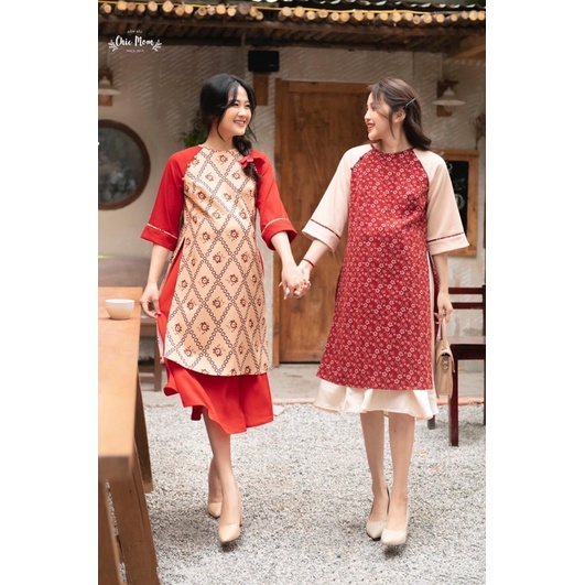 Áo dài bầu nữ xinh Áo dài bầu nhung hoa nhí Vintage ĐẦM BẦU CHIC MOM