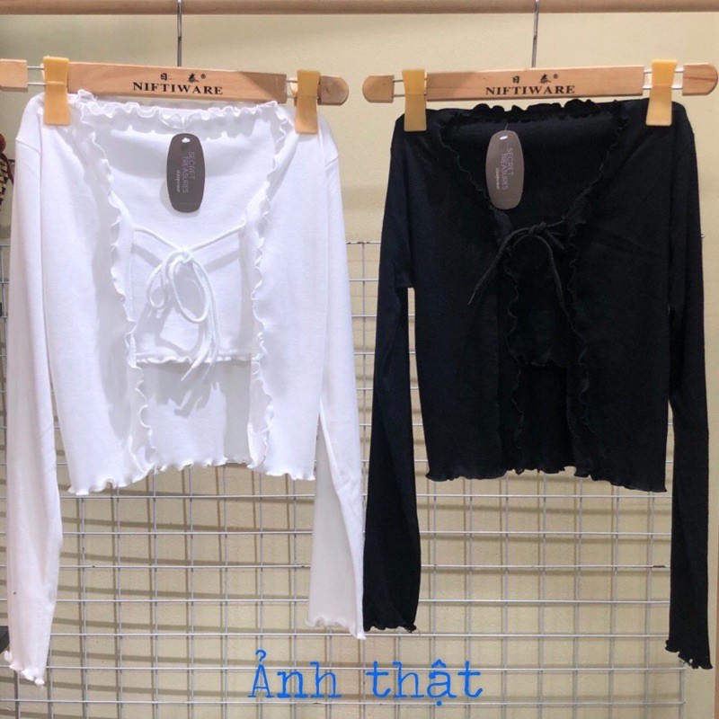 Set Áo Cardigan Dài Tay Kèm Áo Croptop 2 Dây 🦋 Áo Carigan len tăm Viền Bèo Kèm Áo Ngắn 🦋 🌸Nasu May🌸 | BigBuy360 - bigbuy360.vn