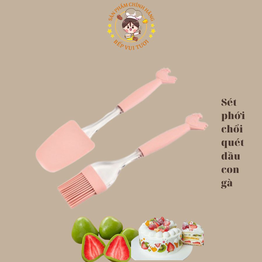 Sét 2 chiếc gồm chổi quét dầu và phới dẹt hình con gà bằng Silicon chống dính tiện dụng