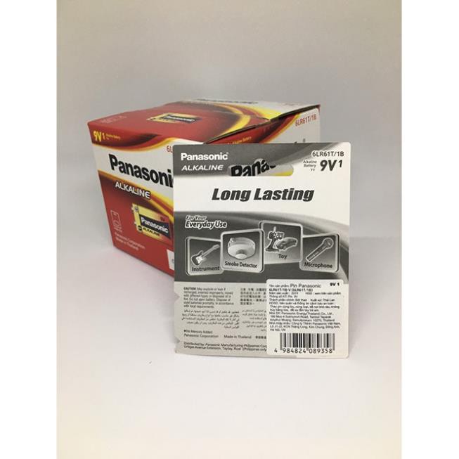 Pin vuông  9V Panasonic Alkaline 6LR61T/1B chính hãng vỉ  1 viên