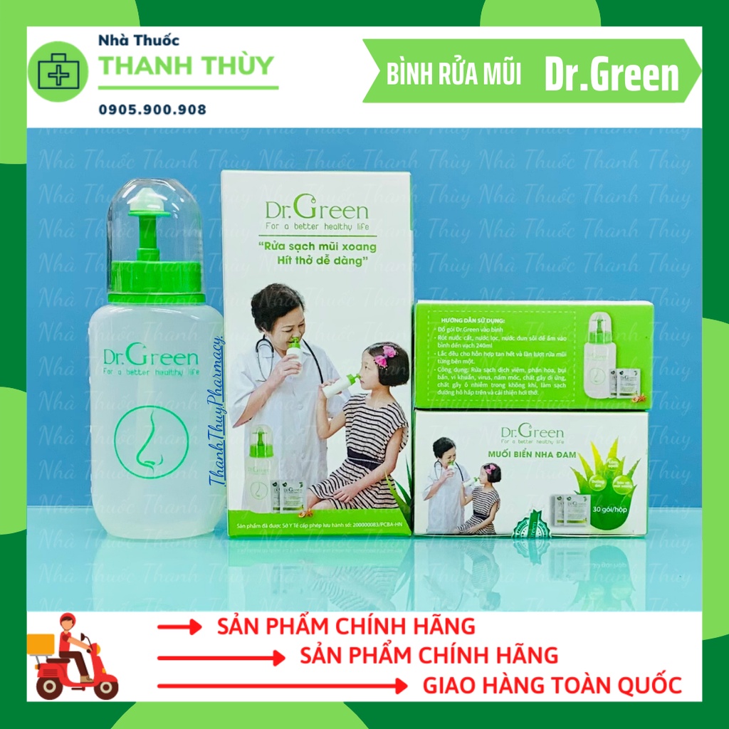 Muối Biển Nha Đam Dr.Green [Hộp 30 Gói] Rửa Mũi Cho Bé Và Người Lớn| Hiệu Quả Với Vm Mũi Dị Ứng, Vm Mũi Xoang