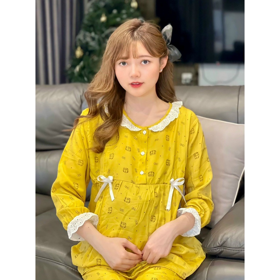 Bộ đồ bầu họa tiết mèo xinh bèo tiểu thư