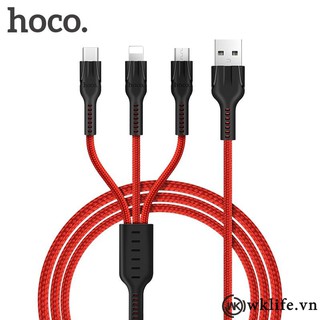 ( 3in1 ) Cáp Sạc HOCO U31 - 3in1 - 3 Đầu - Dây Dù - Siêu Bền - Chính Hãng.