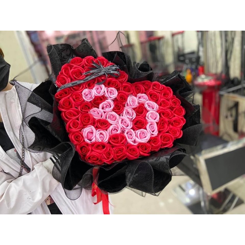 [Quà Sinh Nhật - quà kỉ niệm]Bó hoa hồng sáp 75 cao cấp nhận xếp chữ theo yêu cầu tặng kèm đèn nháy và thiệp