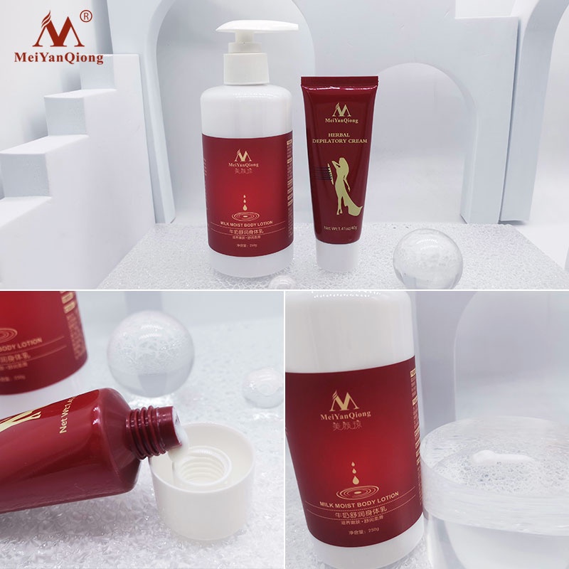 Bộ kem tẩy lông và sữa dưỡng thể MeiYanQiong không đau giúp dưỡng ẩm làm mềm và trắng da (40g)+(250g)