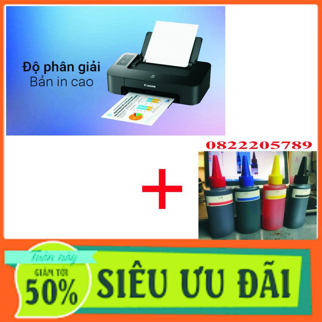 Máy in Canon TS207 có kèm 4 chai tiếp mực ngoài