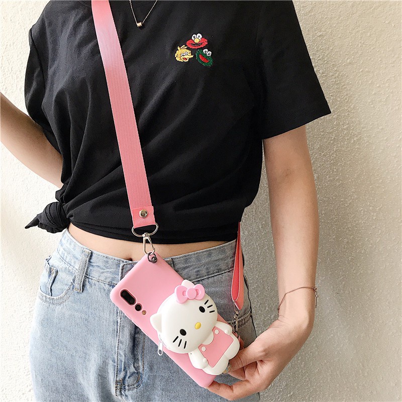 vivo 1609 1606 1611 1610 1601 1603 1716 1723 1718 1726 1713 1714 1724 1725 1727 1728 1719 Cartoon Kitty Cat silicone wallet mobile phone protective case Cute rabbit backpack Lanyard Mobile Phone soft shell Fashion small backpack tethers mobile phone shell