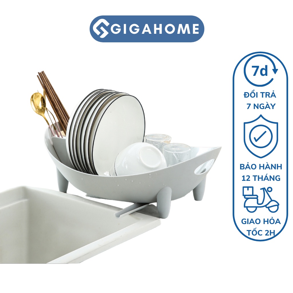 Khay/Kệ/Rổ Úp Chén Bát, Ống Đựng Đũa Có Ống Thoát Nước GIGAHOME Hình Thuyền 10167