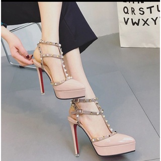 (12cm)Giày Cao Gót Đế Đúp,Bít Mũi Màu Đen và Nude