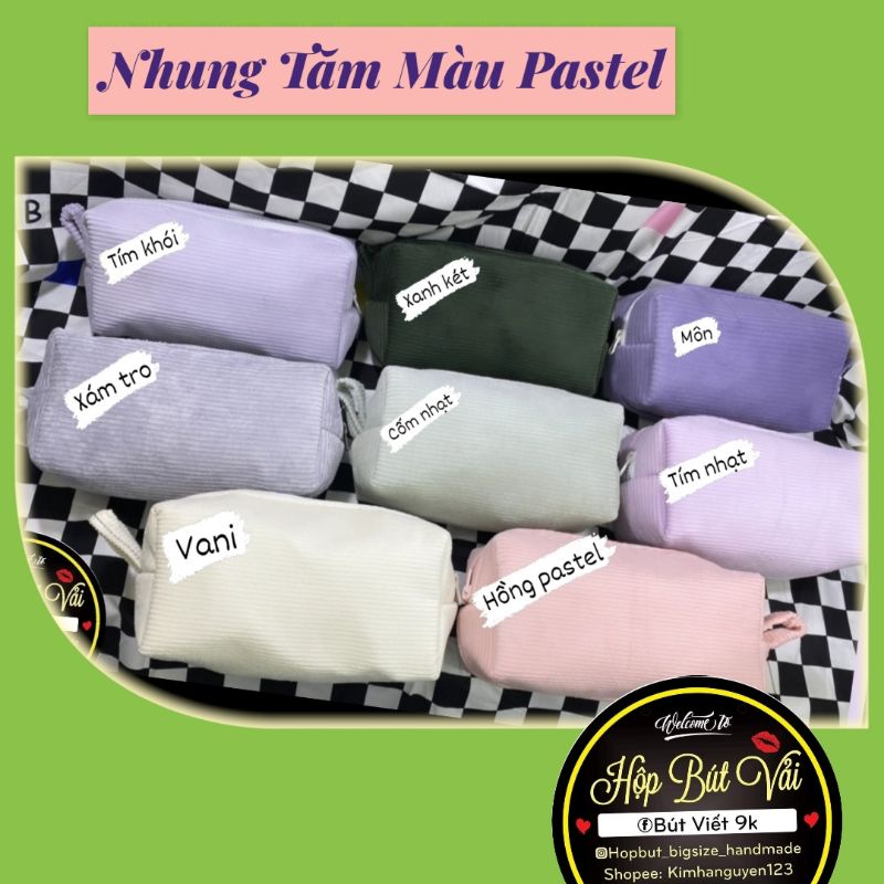 Hộp bút vải nhung tăm màu pastel