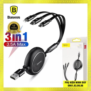 Cáp sạc dây rút 3 đầu Baseus Golden Loop 3-in-1 Elastic (3.5A, Type-C/ Lightning/ Micro USB)