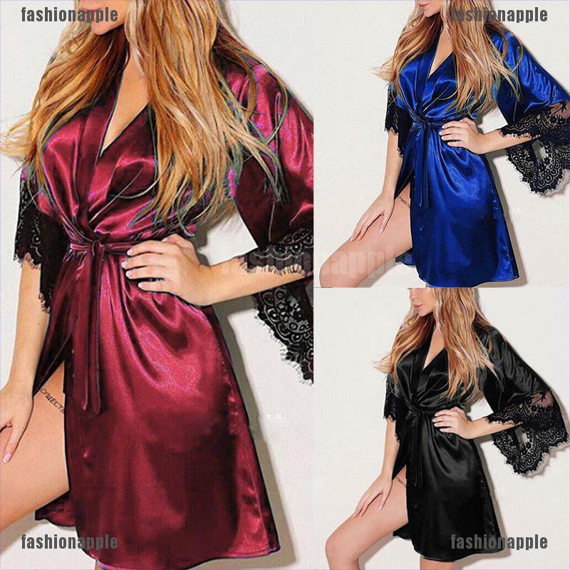 Áo Choàng Ngủ Vải Lụa Satin Phối Ren Quyến Rũ Cho Nữ