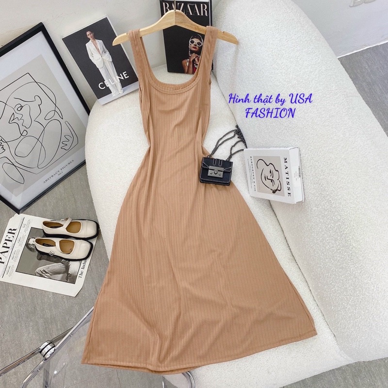 Đầm - Váy midi body nâu 2s Ba lỗ sát nách - KÈM HÌNH THẬT