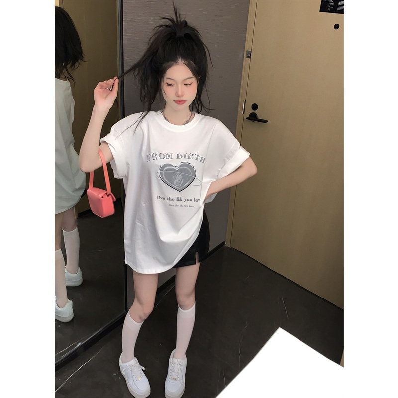 Áo Thun cotton Tay Ngắn Cổ Tròn Thời Trang Phong Cách Hàn Quốc Cho Nữ