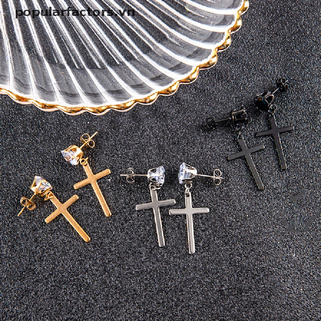 Khuyên Tai Hình Thánh Giá Bằng Thép Không Gỉ Cho Nam
