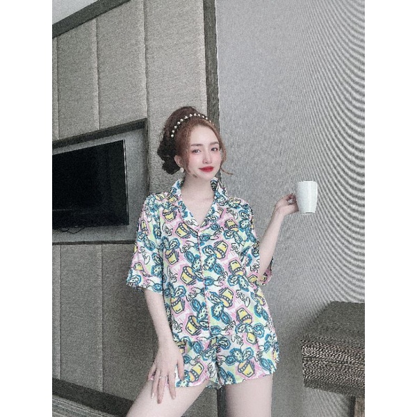 Pijama lụa crotop quần đùi họa tiết xinh xắn, màu kẹo ngọt