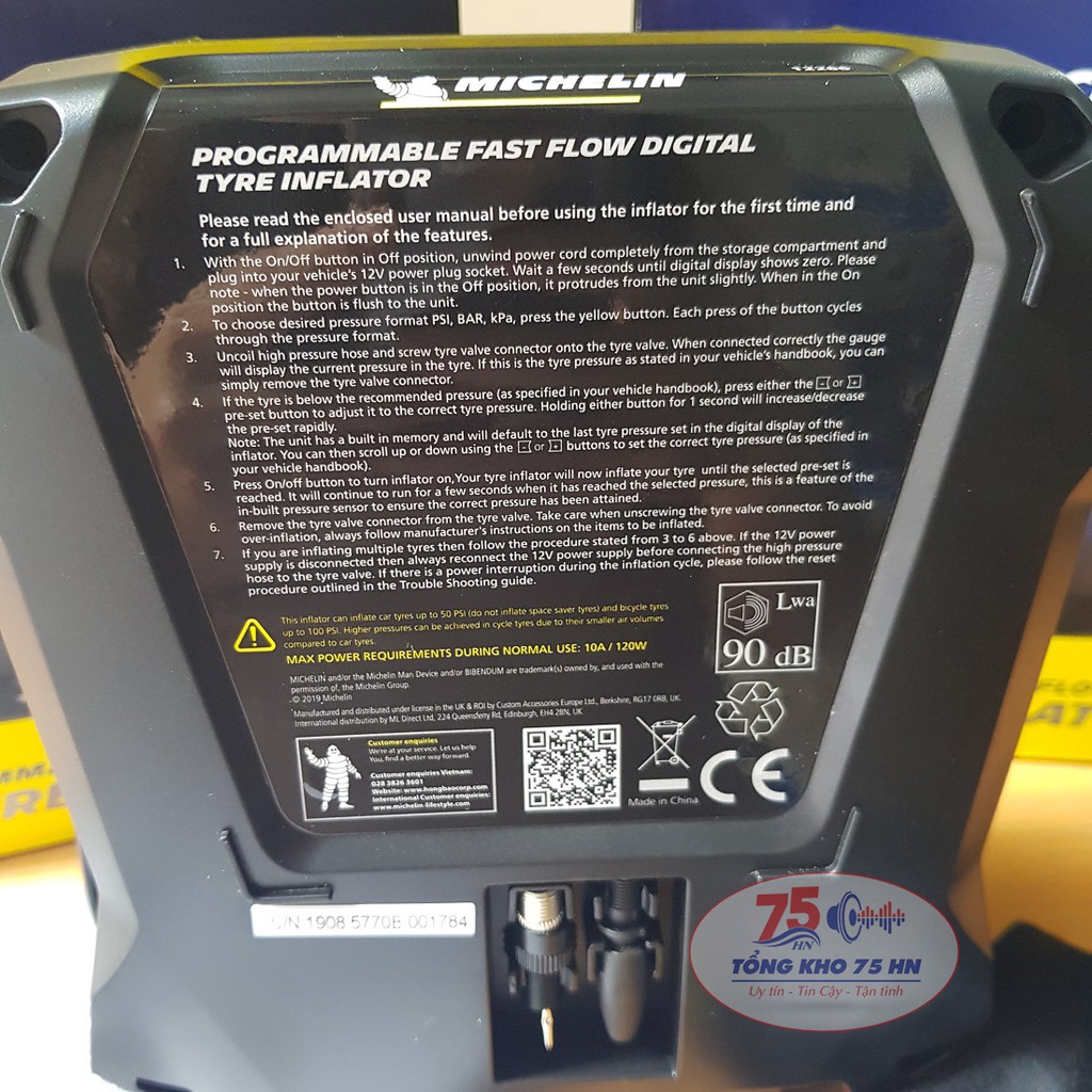 Bơm lốp tự ngắt Michelin 12266 model mới nhất - Bản tiếng anh + Bộ chuyển nguồn 220V-12V 120W