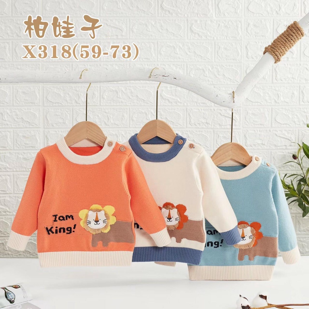 Áo len dài tay cúc cổ cho bé trai mềm mịn 0-3 tuổi áo cổ tròn họa tiết KING hổ con 318 QCCC