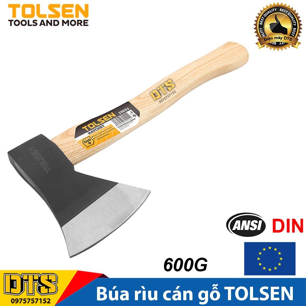 Búa Rìu đa năng cán gỗ TOLSEN cứu hộ, làm vườn, chặt cây, bổ củi 600G - Tiêu chuẩn xuất khẩu Châu Âu