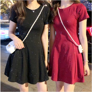 [Sẵn Đen] Đầm thun dáng chữ A đính sequin lấp lánh (order) - ảnh chụp thật ở cuối