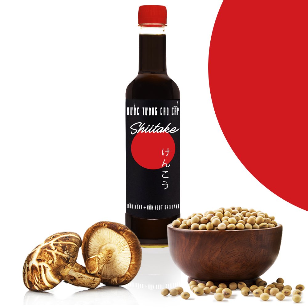 Nước tương cao cấp Shiitake chai nhựa 525ml/chai lên men tự nhiên từ đậu nành và nấm ngọt Shiitake Làng Chài Xưa