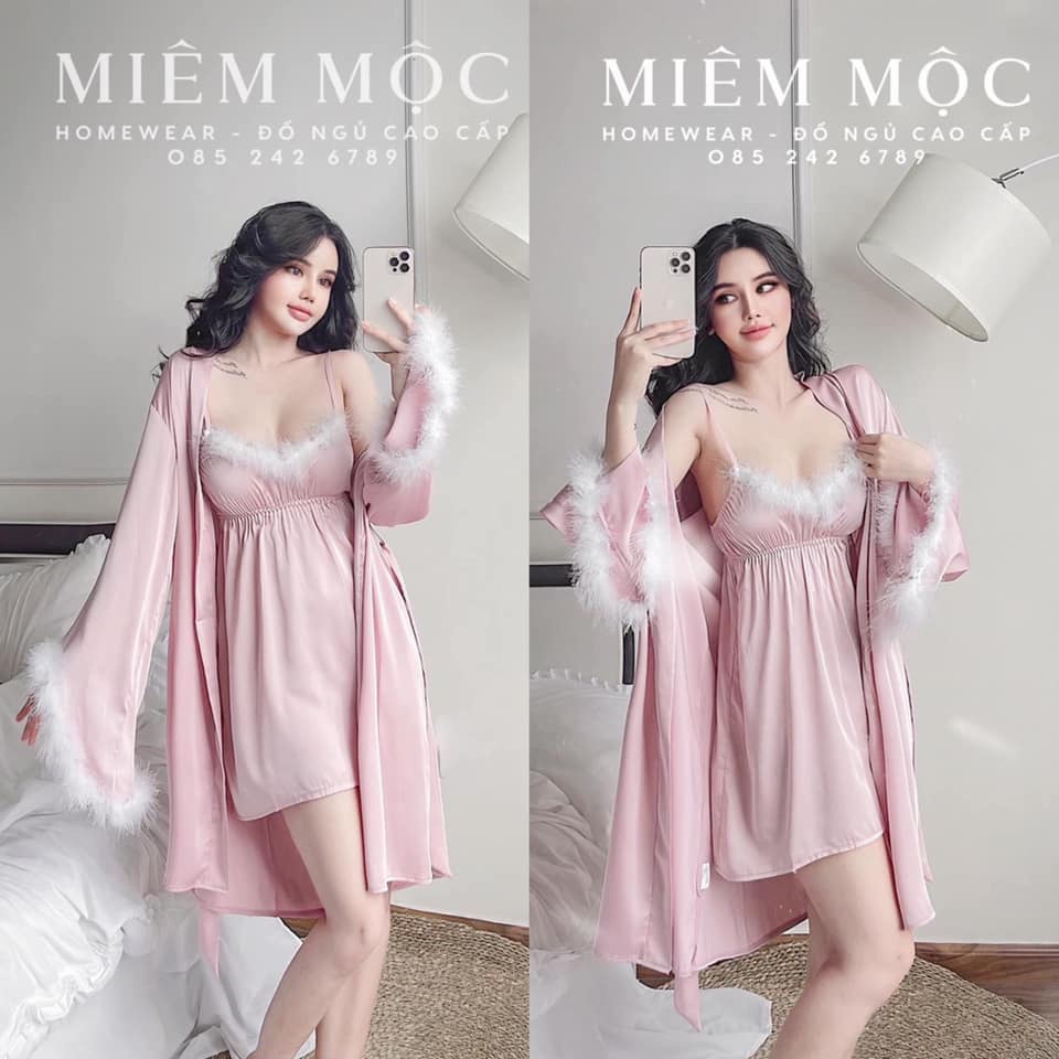 (M.82) Set váy ngủ kèm áo choàng lụa sexy cao cấp miemmoc sang chảnh Đầm mặc nhà gợi cảm quyến rũ