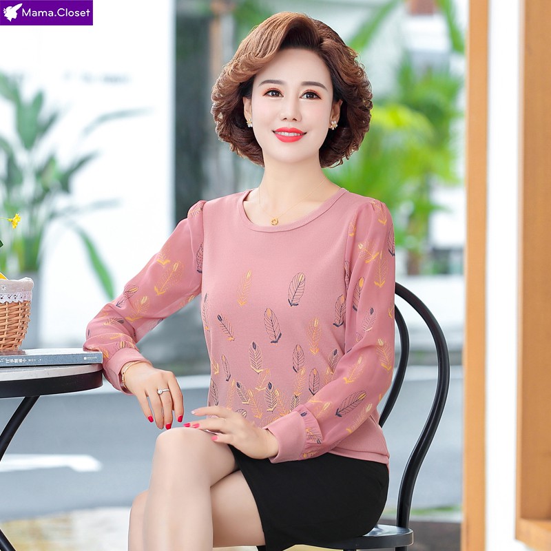 #F2027 ÁO VOAN CỔ TRÒN HỌA TIẾT ĐƠN GIẢN 3 MÀU SANG TRỌNG QUÝ PHÁI DÀNH CHO NGƯỜI TRUNG NIÊN HOT NHẤT 2021 &lt;3