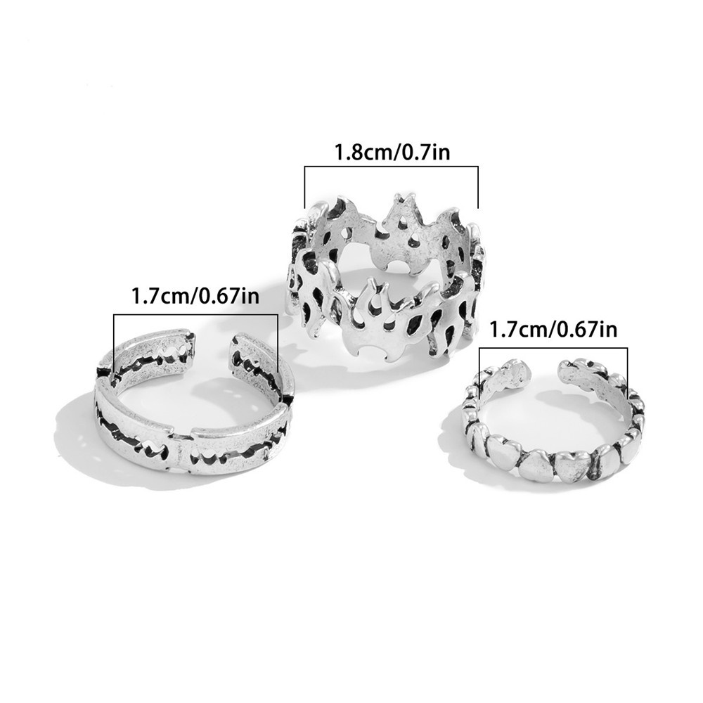 Set 3 Nhẫn Hở Họa Tiết Hình Học Có Thể Điều Chỉnh Phong Cách Hip hop Cổ Điển Cho Nam Nữ