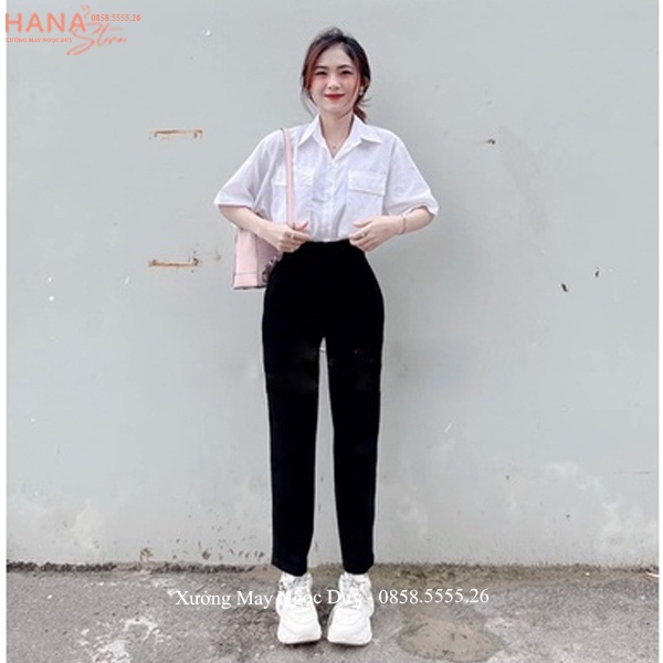 Quần tây đi học lưng cao nữ màu Xanh Đen vải dày dài co giãn nhẹ dáng quần baggy vải học sinh đi học phối áo sơ mi đẹp