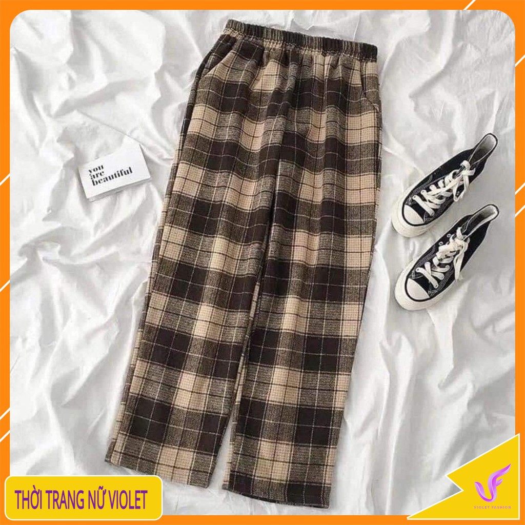Quần Kẻ Caro 💝Quần nữ dáng rộng💝 ống xuông-unisex-vintage-chất liệu vải thô mềm-gồm 8 màu trẻ trung-năng động Mã QC01 | BigBuy360 - bigbuy360.vn