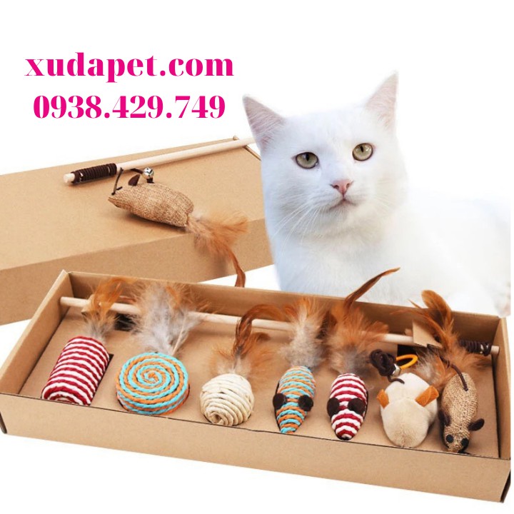 Bộ đồ chơi cho mèo 7 món ngộ nghĩnh giúp mèo năng động, vui vẻ, hứng khởi dù những lúc ở 1 mình - Xudapet - BD00007