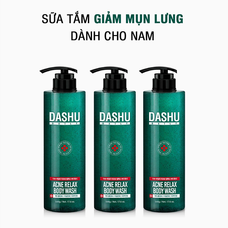 Sữa tắm dành cho da mụn Dashu Daily Acne Aelax Body Wash 500g loại bỏ tế bào chết nuôi dưỡng da ST02