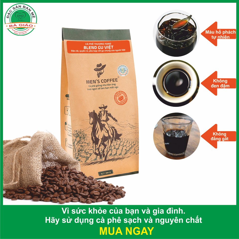 Cà Phê HẠT Men's Coffee, Dòng BLEND GU VIỆT Đặc Sản Buôn Ma Thuột gói 500gr | BigBuy360 - bigbuy360.vn