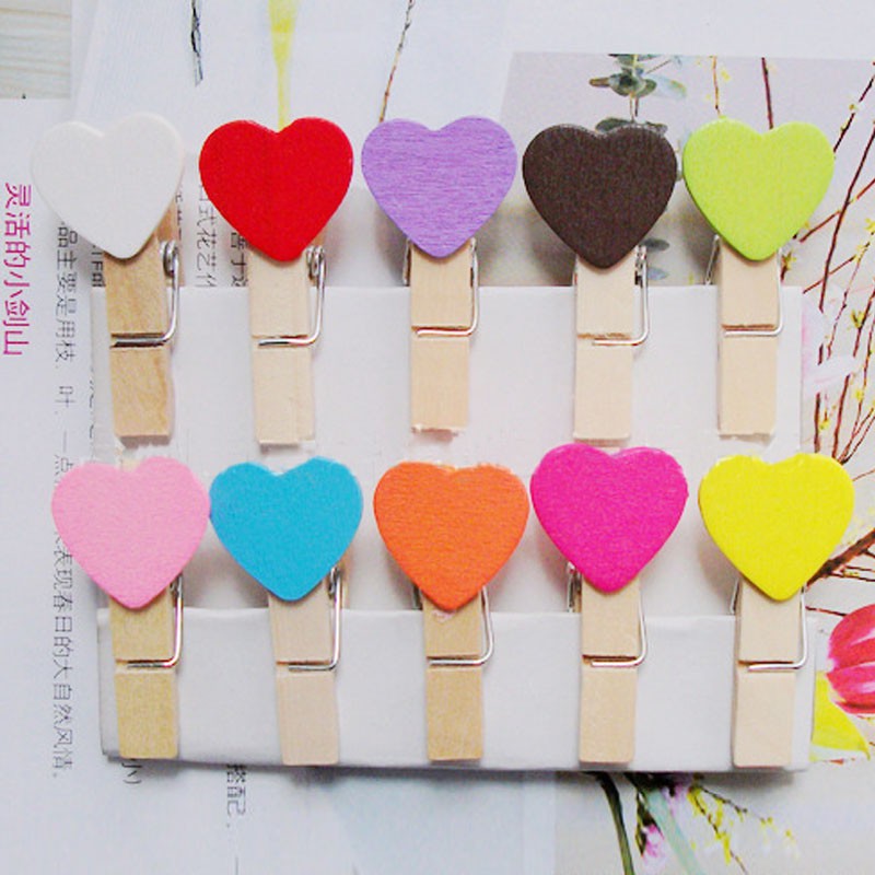 Bộ kẹp ảnh bằng gỗ phối hình trái tim xinh xắn