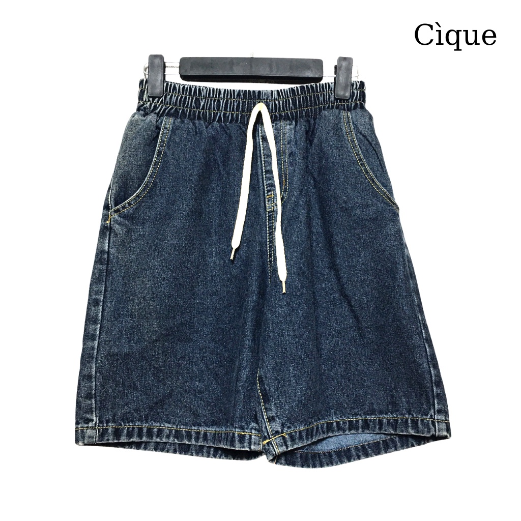 Quần short jean cạp chun trơn unisex nam nữ phong cách Hàn Quốc Cìque