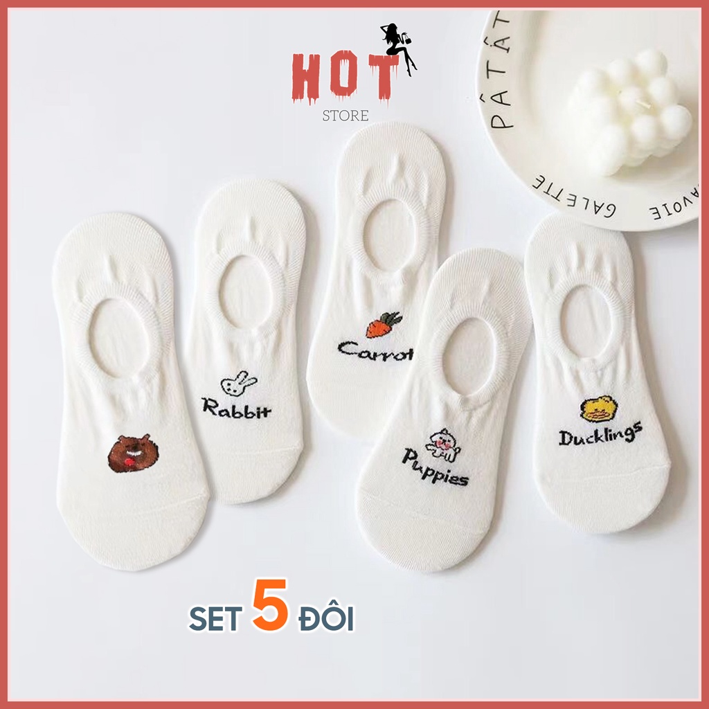 Tất lười nữ, tất cổ ngắn nữ họa tiết cực xinh set vớ 5 mẫu dễ phối đồ - Hot Store